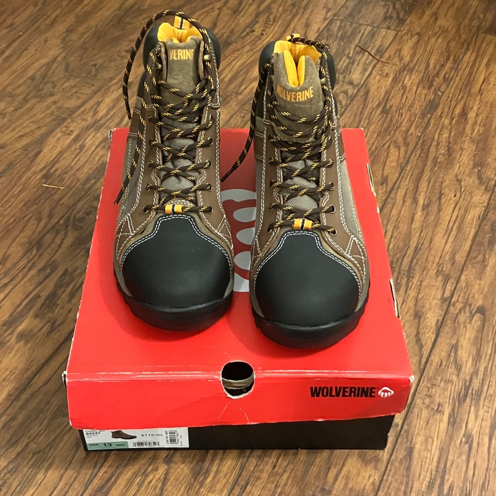 Wolverine Men's Steel Toe Brown and Black Boots with Orange Accents